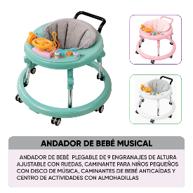 ANDADOR DE BEBE MUSICAL VERDE BLANCO