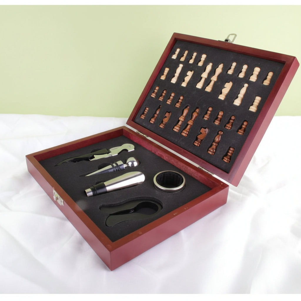 KIT ABRIDOR DE VINO C/ AJEDREZ 5PZ