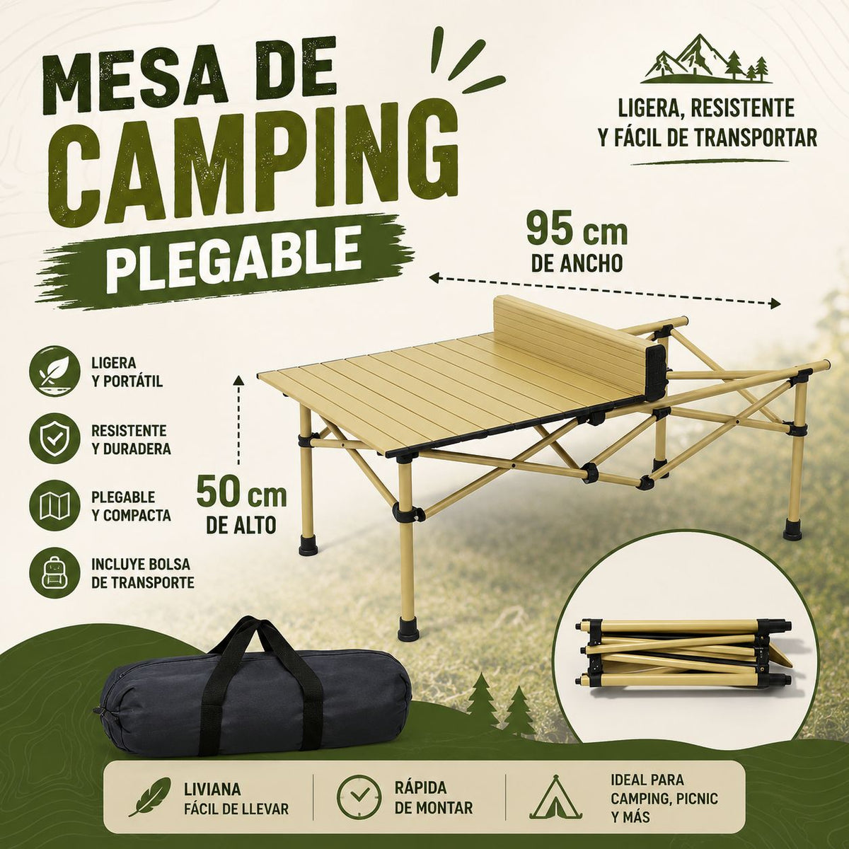 MESA DE KAMPING PLEGABLE BH9355
