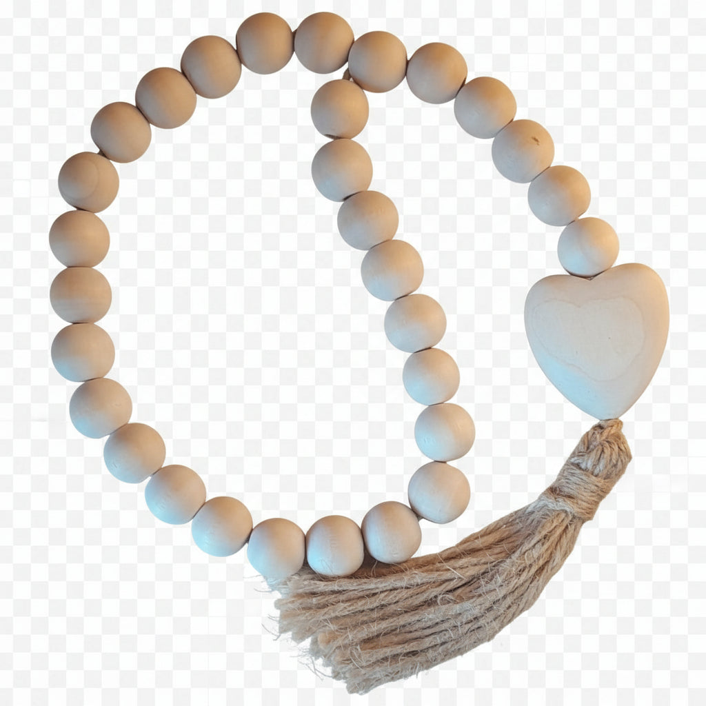 CUENTA COLLAR CORAZON D/MADERA BEIGE