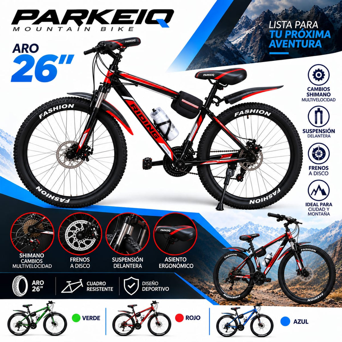 Bicicleta Aro 26" de Montaña FASHION  – Acero Alto Carbono (21 Velocidades)