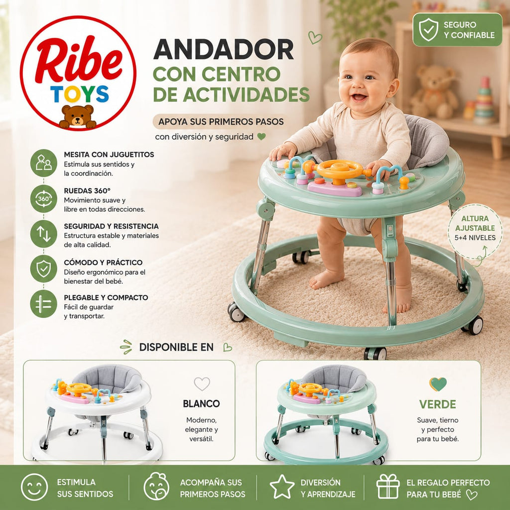 ANDADOR DE BEBE MUSICAL VERDE BLANCO